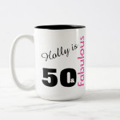 Gepersonaliseerd 50- en Fabulous Th-Geachte Verjaa Tweekleurige Koffiemok (Links)