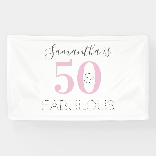 Gepersonaliseerd 50 en geweldige moderne roze verj spandoek (Horizontaal)