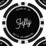 Gepersonaliseerd 50 Vijftigste verjaardag Poker Chips<br><div class="desc">Een modern chique typografie ontwerp in zwart-wit om uw vijftigste verjaardag in stijl te vieren. Wijzig de tekst om deze te personaliseren.</div>