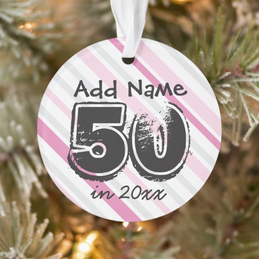 Gepersonaliseerd 50e Birthday roze Ornament (Boom)