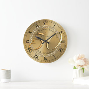 Gepersonaliseerd 50e Golden Wedding Jubileum Gift Grote Klok