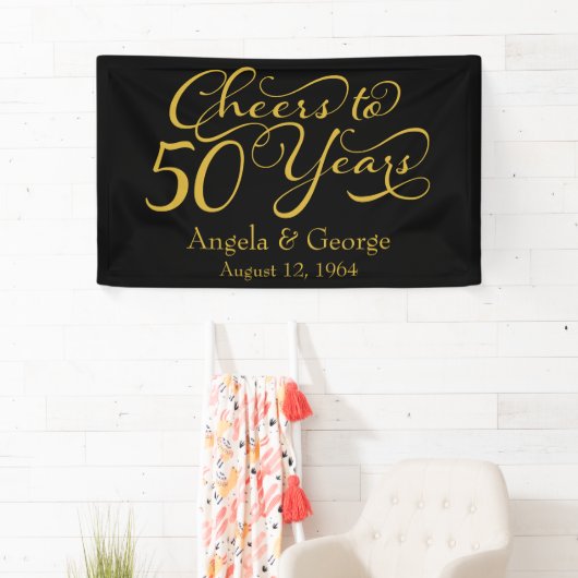 Gepersonaliseerd 50e Golden Wedding Jubileum Spandoek (Insitu)