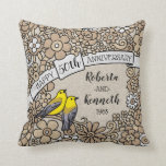 Gepersonaliseerd 50e Jubileum, gouden vogelsoorten Kussen<br><div class="desc">Hier is een grillige, ingewikkelde florale, de 50e trouwdag kussen die je kunt personaliseren voor een speciale bruid en bruidegom! Twee prothonotaire warblers hangen op een decoratieve bloemvormige grens gemaakt van gouden gekleurde bloemen en artistieke zeugen. De vogels zitten naast een ruimte voor twee namen en een trouwjaar in manuscripttekst....</div>