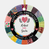 Gepersonaliseerd 50e Jubileum, patchwork Quilt Keramisch Ornament (Voorkant)