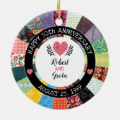 Gepersonaliseerd 50e Jubileum, patchwork Quilt Keramisch Ornament (Achterkant)