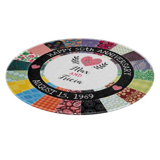 Gepersonaliseerd 50e Jubileum, patchwork Quilt Snijplank (Hoek)