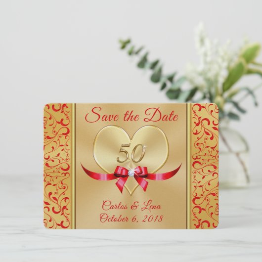 Gepersonaliseerd 50e Jubileum Sla de datumkaarten  Save The Date (Staand voorkant)