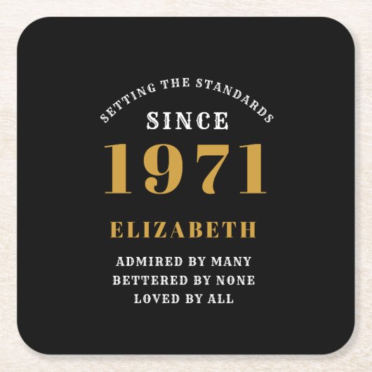 Gepersonaliseerd 50e verjaardag 1971 zwart goud vo kartonnen onderzetters