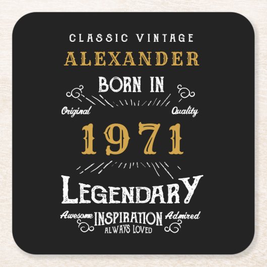 Gepersonaliseerd 50e verjaardag, geboren in 1971   kartonnen onderzetters (Voorkant)