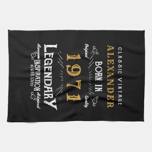 Gepersonaliseerd 50e verjaardag, geboren in 1971   theedoek (Horizontaal)