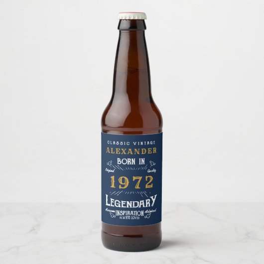 Gepersonaliseerd 50e verjaardag Geboren in 1972 b Bier Etiket (Voorkant)