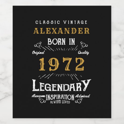 Gepersonaliseerd 50e verjaardag Geboren in 1972  z Wijn Etiket (Enkel label)