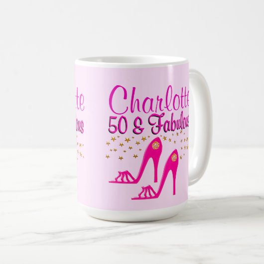 GEPERSONALISEERD 50E VERJAARDAG ROZE SCHOEN KONING KOFFIEMOK (Voorkant rechts)