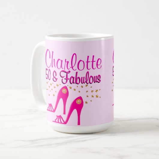 GEPERSONALISEERD 50E VERJAARDAG ROZE SCHOEN KONING KOFFIEMOK (Voorkant links)