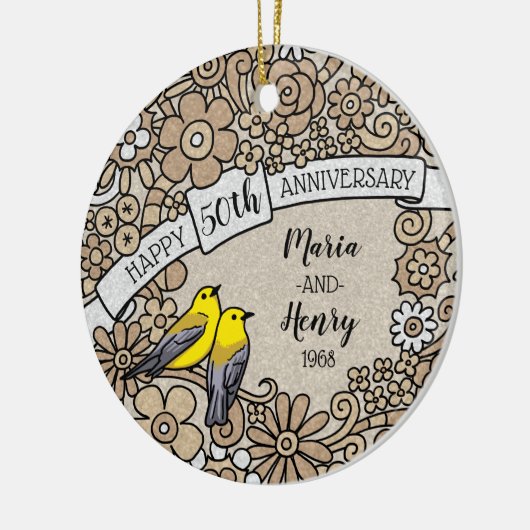Gepersonaliseerd 50ste Jubileum, Gouden Keramisch Ornament (Links)