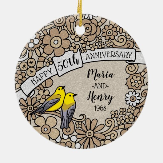 Gepersonaliseerd 50ste Jubileum, Gouden Keramisch Ornament (Achterkant)