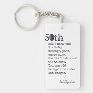 Gepersonaliseerd 50th Birthday Poem, Citaat, Gezeg Sleutelhanger