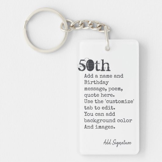 Gepersonaliseerd 50th Birthday Poem, Citaat, Gezeg Sleutelhanger (Voorkant)