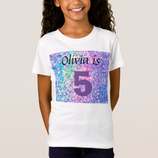 Gepersonaliseerd 5e verjaardag Mousserend Glitter  T-shirt (Voorkant)