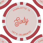 Gepersonaliseerd 60 Zestigste Verjaardag Poker Chips<br><div class="desc">Een modern chique typografie ontwerp in sinaasappel en blush roze om uw bezienswaardigheid zestigste verjaardag in stijl te vieren. Wijzig de tekst om deze te personaliseren.</div>