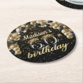 Gepersonaliseerd 60e verjaardag zwart goud ronde kartonnen onderzetter (Gebogen)