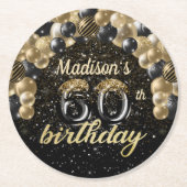 Gepersonaliseerd 60e verjaardag zwart goud ronde kartonnen onderzetter (Voorkant)