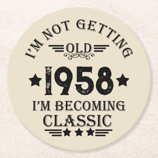 Gepersonaliseerd  65ste verjaardagsfeest ronde kartonnen onderzetter (Voorkant)