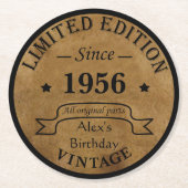 Gepersonaliseerd  65ste verjaardagsfeest ronde kartonnen onderzetter (Voorkant)