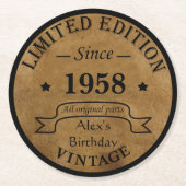 Gepersonaliseerd  65ste verjaardagsfeest ronde kartonnen onderzetter (Voorkant)