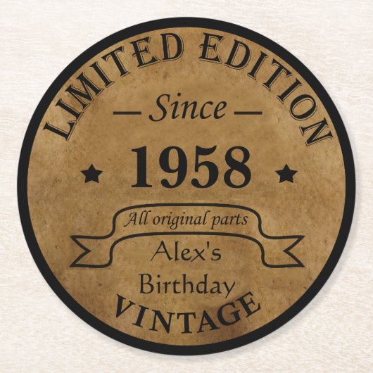 Gepersonaliseerd  65ste verjaardagsfeest ronde kartonnen onderzetter (Voorkant)