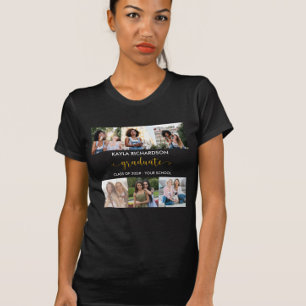 Gepersonaliseerd 6 Fotocollage Gold Afstuderen T-shirt