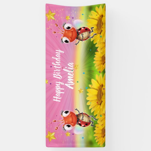 Gepersonaliseerd 6' x 2,5' Ladybug Birthday vinyl  Spandoek (Verticaal)