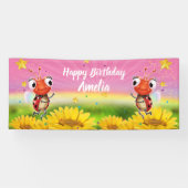 Gepersonaliseerd 6' x 2,5' Ladybug Birthday vinyl  Spandoek (Horizontaal)