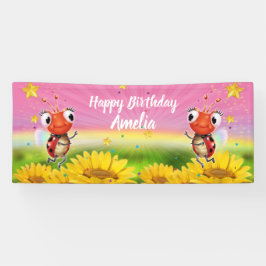 Gepersonaliseerd 6' x 2,5' Ladybug Birthday vinyl  Spandoek