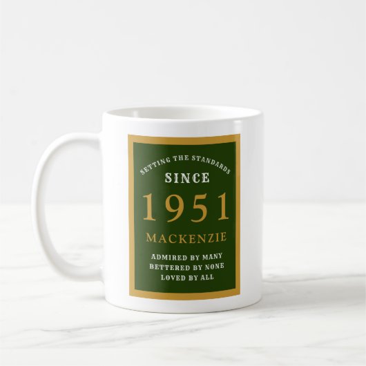 Gepersonaliseerd 70e verjaardag 1951 Elegant Green Koffiemok (Links)