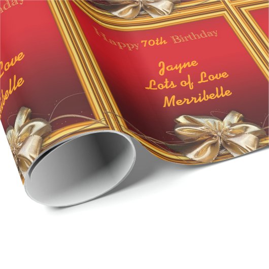 Gepersonaliseerd 70e verjaardag Rode gouden gift Cadeaupapier (Rol Hoek)