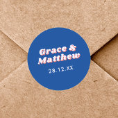 Gepersonaliseerd 70's Retro stijlvolle bruiloft Ronde Sticker