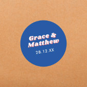 Gepersonaliseerd 70's Retro stijlvolle bruiloft Ronde Sticker