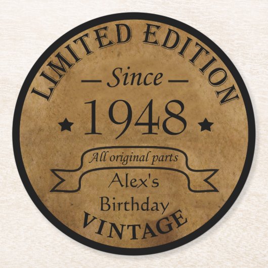 Gepersonaliseerd  75e verjaardagsfeest ronde kartonnen onderzetter (Voorkant)