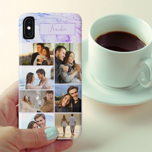 Gepersonaliseerd 7 Fotocollage Indigo Violet Marme Case-Mate iPhone Case