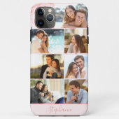 Gepersonaliseerd 7 Fotocollage Roze Marmer Case-Mate iPhone Case (Achterkant)