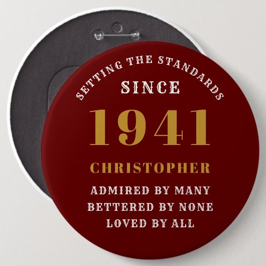 Gepersonaliseerd 80e verjaardag 1941 Elegant Red G Ronde Button 6,0 Cm (Voorkant /achterkant)