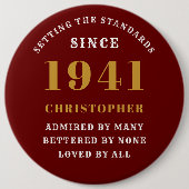 Gepersonaliseerd 80e verjaardag 1941 Elegant Red G Ronde Button 6,0 Cm (Voorkant)