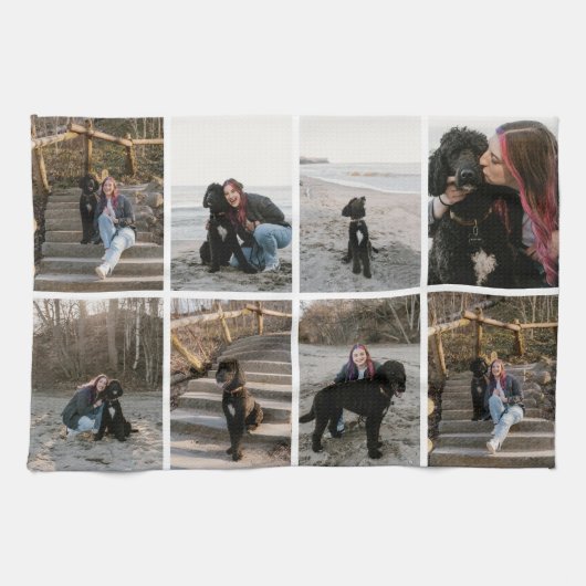 Gepersonaliseerd 8 Foto Collage Keuken Handdoeken (Horizontaal)