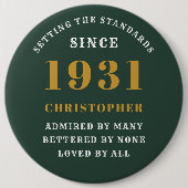 Gepersonaliseerd 90e verjaardag 1931 Elegant Green Ronde Button 6,0 Cm (Voorkant)
