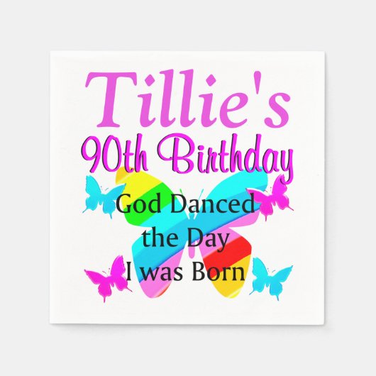 GEPERSONALISEERD 90E VERJAARDAG VLINDER SERVET (Voorkant)