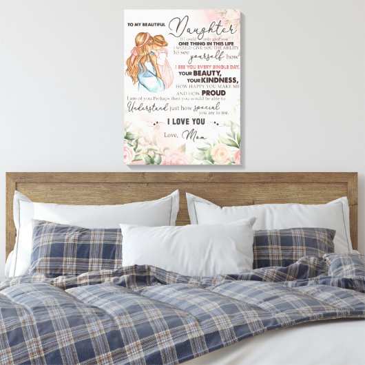 Gepersonaliseerd aan mijn dochter van mama canvas afdruk (Insitu (Slaapkamer))