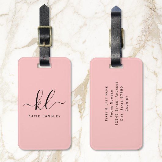 Gepersonaliseerd aangepast Elegant Script Blush Ro Bagagelabel