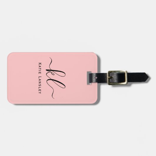Gepersonaliseerd aangepast Elegant Script Blush Ro Bagagelabel (Voorkant horizontaal)