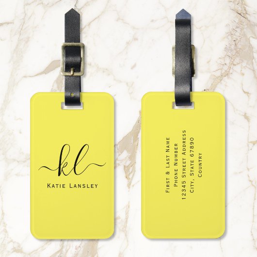 Gepersonaliseerd aangepast Elegant Script Geel Bagagelabel